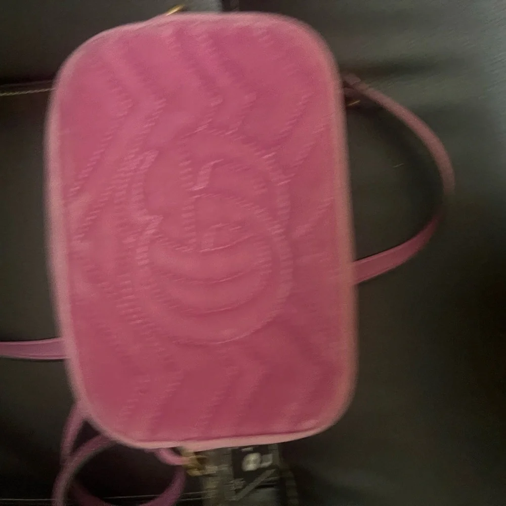 Gucci Pink Velvet Marmont Mini Crossbody Bag with Gold and Crystal Details
